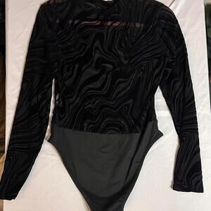 Black Long Sleeve Velvet Bodysuit